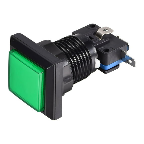 Game Push Button 34x34 Square 12V LED Illuminated Push Button Switch w Micro switch for Arcade Video Games Green 1pcs