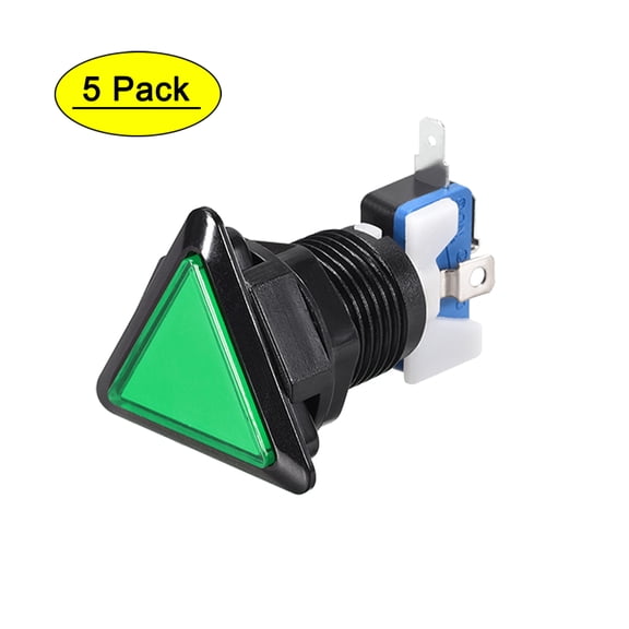 Game Push Button 39x39x39 Triangle 12V LED Illuminated Push Button Switch with Micro switch for Arcade Video Green 5pcs