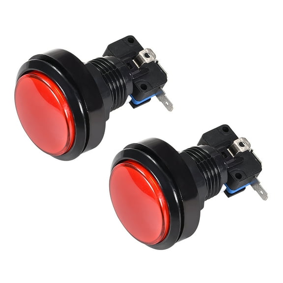 Game Push Button 46mm Round 12V LED Illuminated Push Button Switch with Micro switch for Arcade Video Red 2pcs