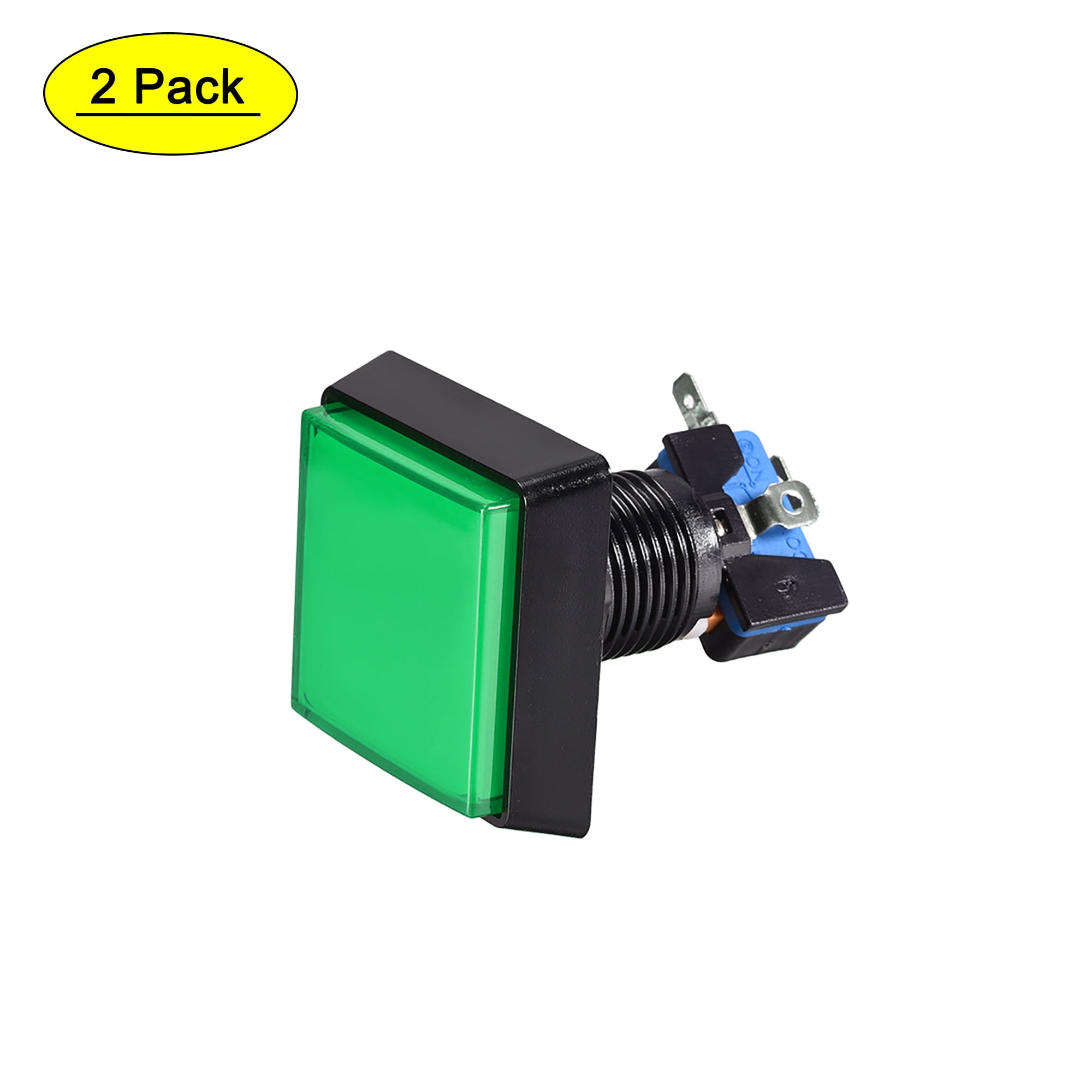 Game Push Button 50x50 Square 12V LED Illuminated Push Button Switch with  Micro switch for Arcade Video Green 2pcs