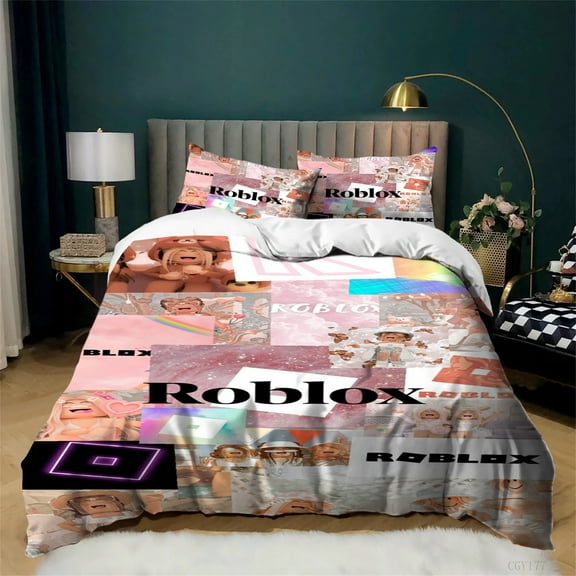 Game Roblox Bedding Duvet Cover Set 3pcs Ultra Soft Bed Set All Season Lightweight Duvet Cover with Pillowsham