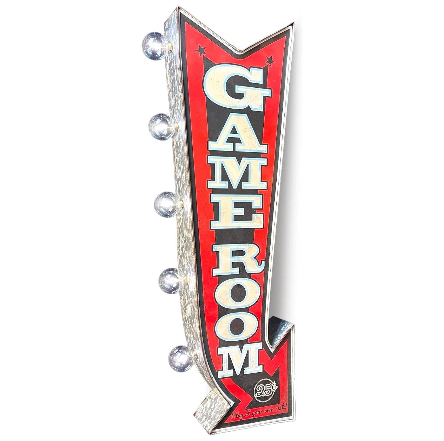 Game Room LED Sign, Large 25" Double Sided Red Arrow Sign with Large
