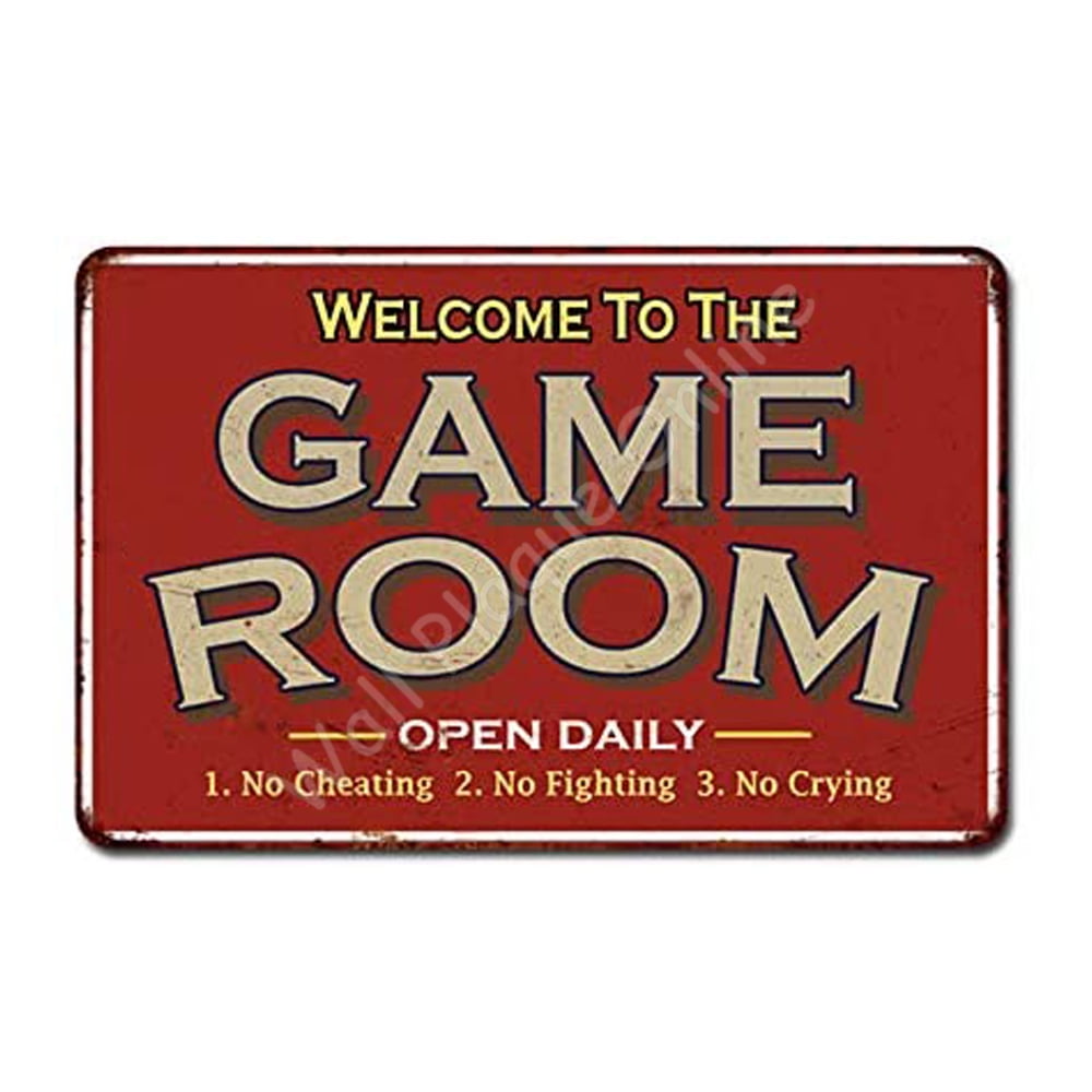 Vintage Red Aluminum Game Room Wall Sign 8x12