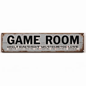 Game Room Metal Sign 16*4 Inches "GAME ROOM" (with Chess & Game Phrases) Man Cave Gaming Decor