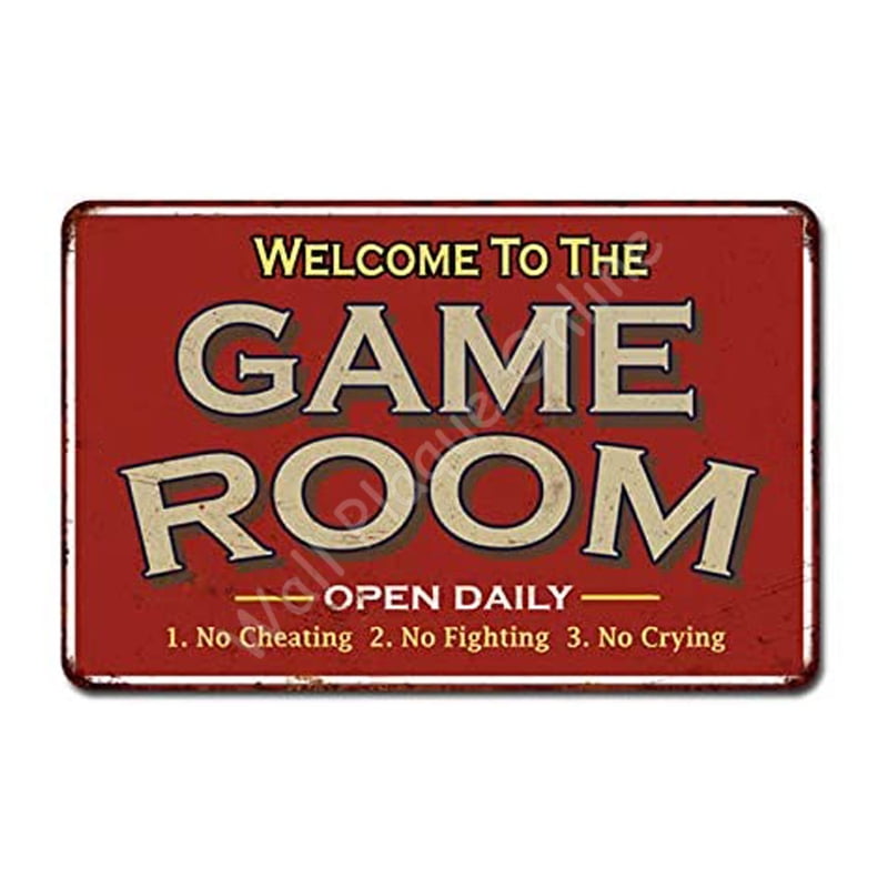 Vintage Red Aluminum Game Room Wall Sign 8x12