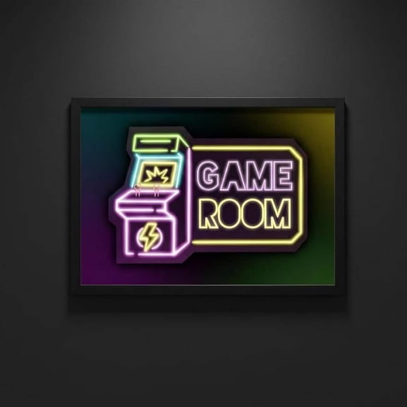Game Room Neon Sign Print: Retro Arcade Art, Stretched Canvas Size 8x12
