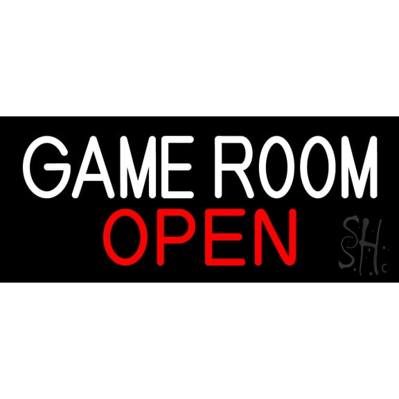Game Room Open LED Neon Sign 6 x 15 - inches, Clear Edge Cut Acrylic Backing, with Dimmer - Bright and Premium built indoor LED Neon Sign for Bar decor.
