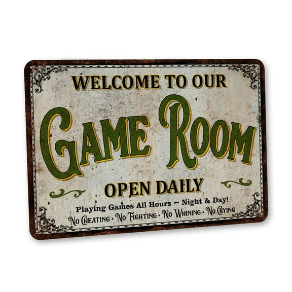 Game Room Sign Family Game Room Gift Rec Room Decor Metal Sign Card Size: 8 x 12 inches