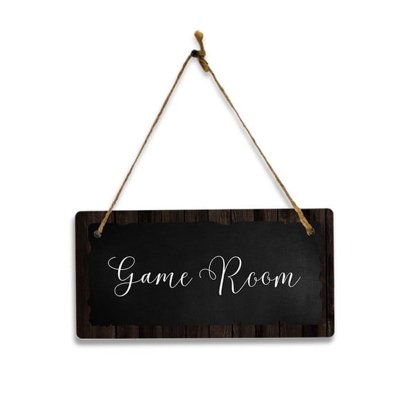 Game Room (Wooden) 5x10 Hanging Plus Wall or Door Sign | Rustic Twine | Range of Vibrant Decor Styles | Room Signs For Home and Business