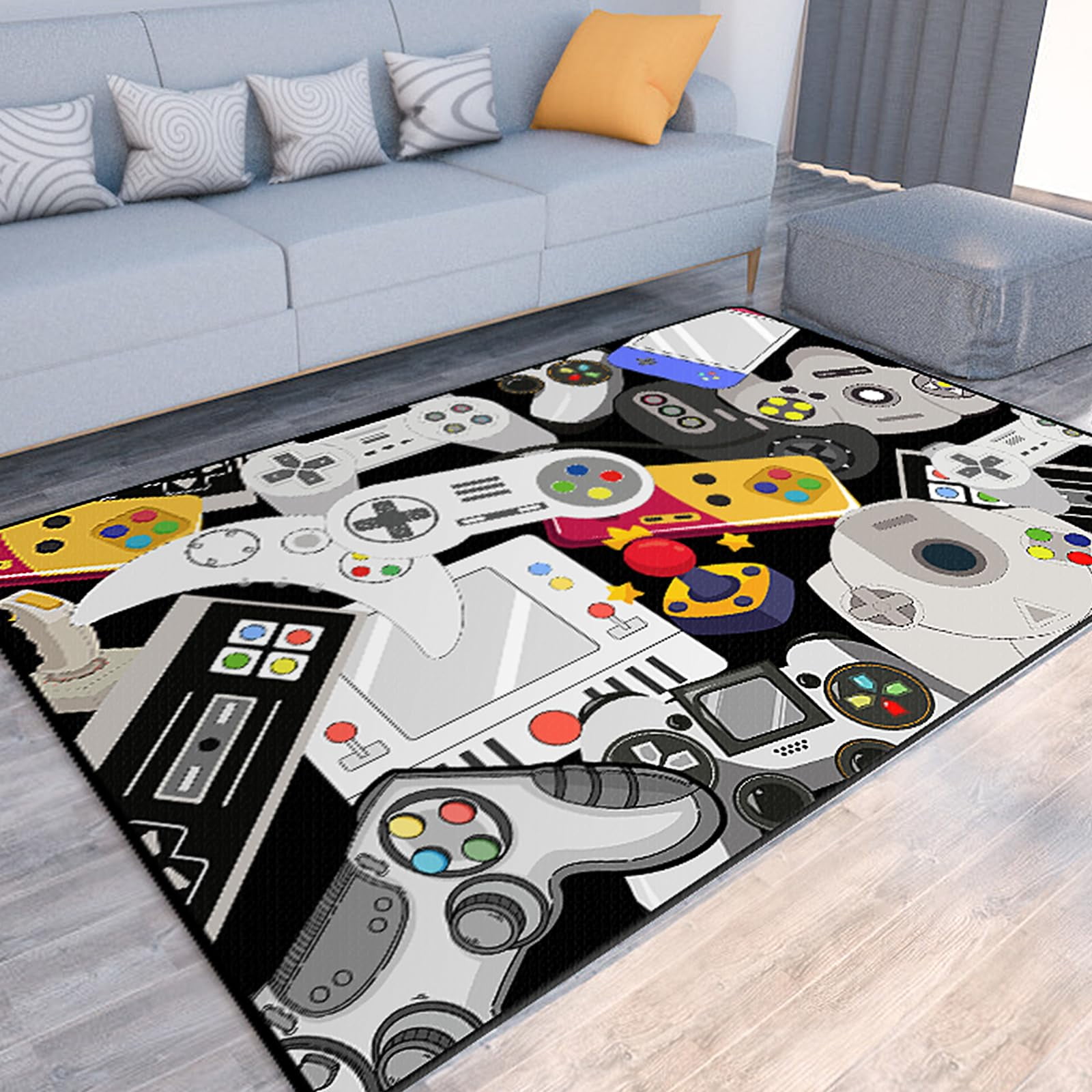 Game Rug Teen Boys Carpet with Game Controller Decoration, 3D Gaming Rugs for Boys Bedroom Living Room Playroom, Non-Slip Gamer Carpet Children Gaming Area Rugs (Multi-Color, 60" x 40")
