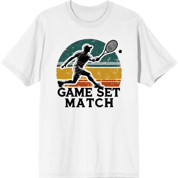 Game Set Match Adult White Crew Neck Short Sleeve Tee-Small