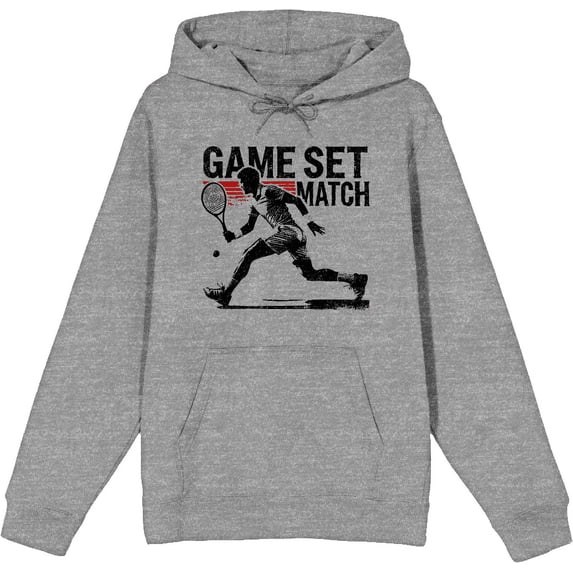 "Game Set Match" Tennis Sports Adult Heather Gray Long Sleeve Hoodie-3XL