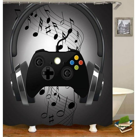 Game Shower Curtain Kids Boys Gaming Bath Curtain with 12 Hooks Modern Gamer Bathroom Decor Teens Gamepad Shower Curtain Set for Stalls Bathtubs 72" Wx72 L Waterproof