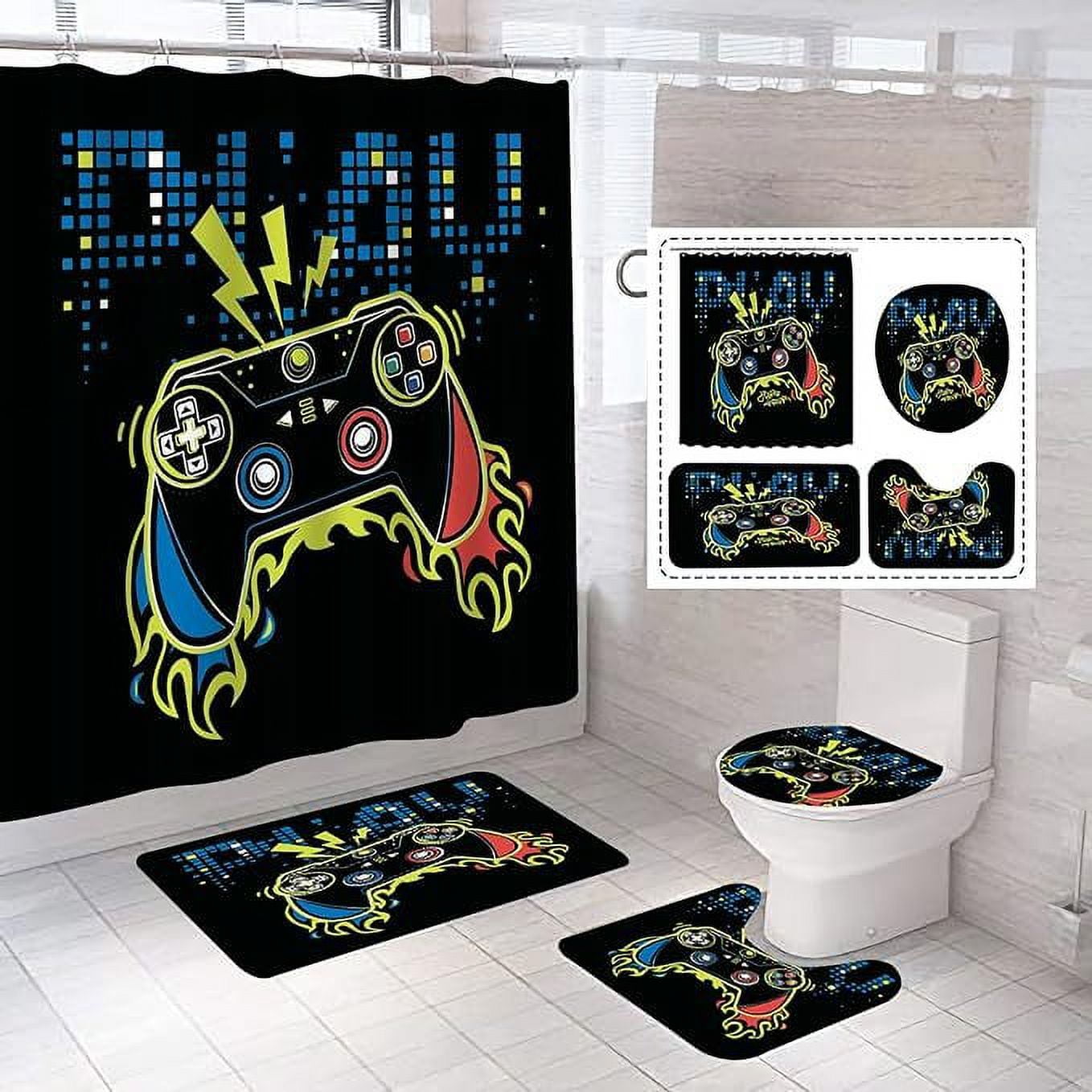 Game Shower Curtain Kids Boys Gaming Bath Curtain with Hooks Modern