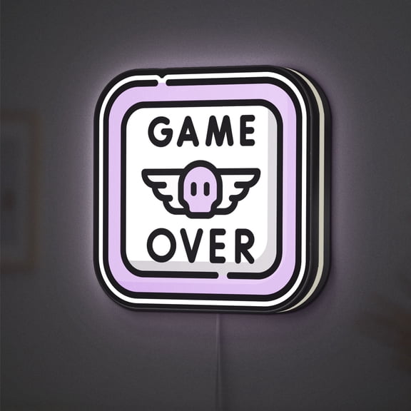 Game Over Skull 3D Novelty Light Box, Custom Text Option, Video game Death Theme Lamp Decor for Gaming Setups and Retro Entertainment Spaces (Height 24 inch, 60cm)