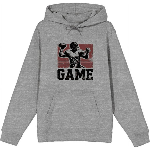 "Game" Sports Football Adult Heather Gray Long Sleeve Hoodie-3XL
