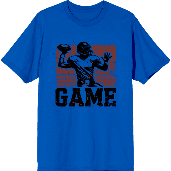 "Game" Sports Football Adult Royal Blue Crew Neck Short Sleeve Tee-Small