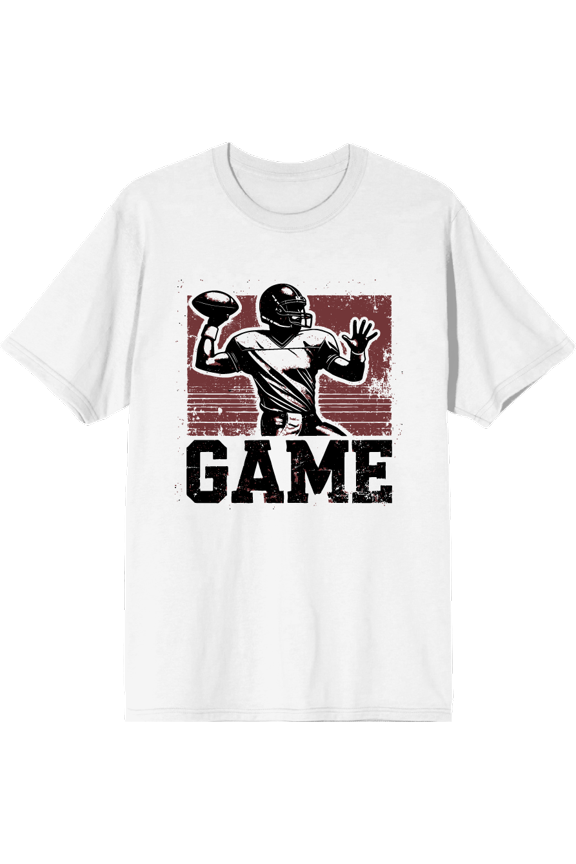 "Game" Sports Football Adult White Crew Neck Short Sleeve Tee-3XL