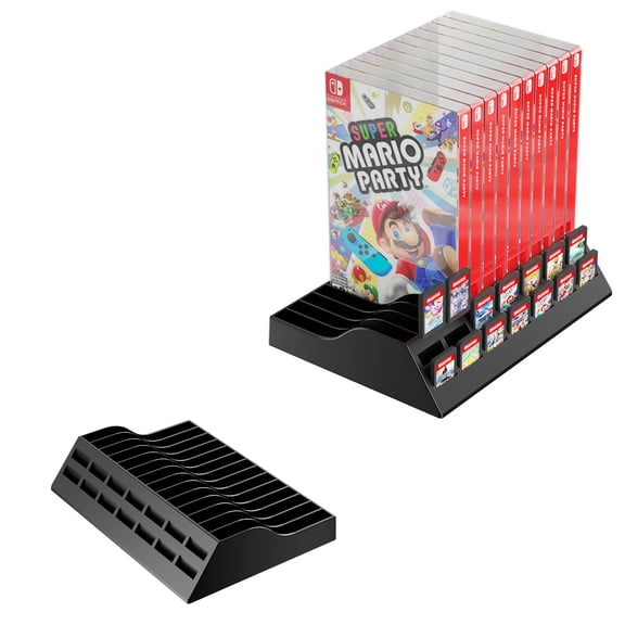 Game Storage Organizer Stand Compatible with Nintendo Switch 2/Switch/OLED, 14+14 Game Card & Game Case Display Rack, Vertical Game Cartridge Holder