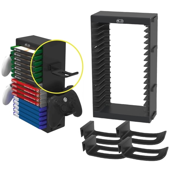 Game Storage Tower, Video Game Storage Stand Tower for PS5/PS4/Switch/Xbox Video Game Disk Storage & Controller Headset Holder Kit, Game Disk Rack Shelf Vertical Stand Organizer Tower