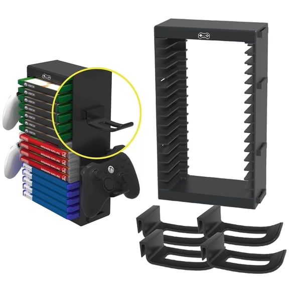 Video Game Storage Tower, Universal DVD Holder Shelf Rack Stand for PS5/PS4/Switch/Xbox Video Game Disk Storage & Controller Headset Holder Kit, Game Disk Rack Shelf Vertical Stand Organizer Tower