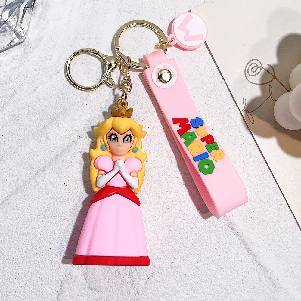 Game Super Mario Bros Keychain Cute Figure Yoshi Peach Mario Silicone