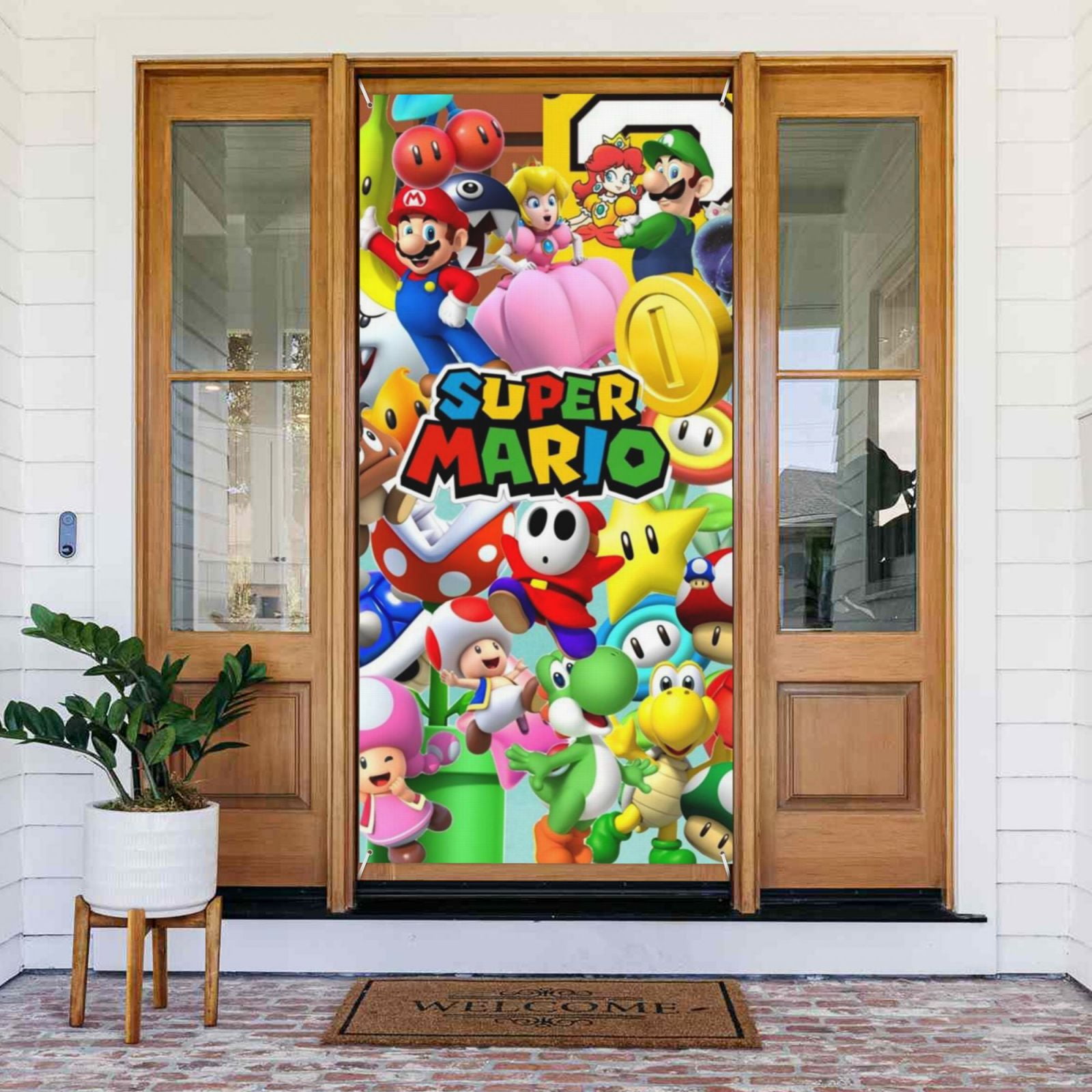 Game Super Mario Door Cover Decorations Door Banner Porch Sign Banner For Indoor Outdoor Wall Home Party Supplies 72.8 x 35.4 Inch