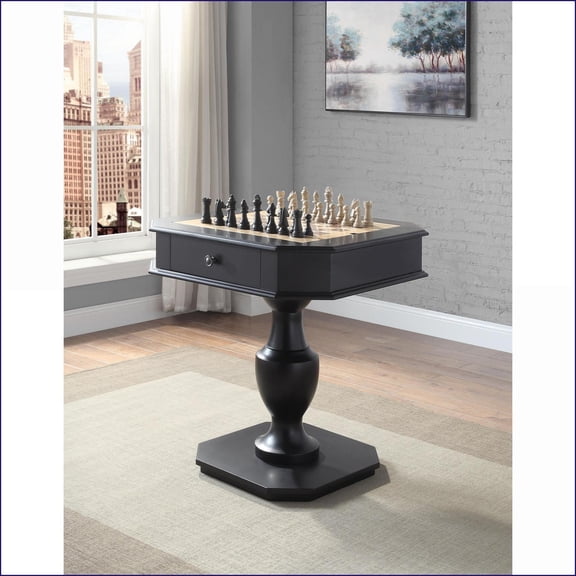 Game Table with Reversible Game Tray & Storage Drawers | Black Finish | Wood & MDF | Black | Synthetic Wood