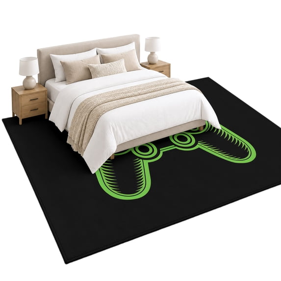 Game Theme Area Rug 5'x8', Green Game Controller Soft Mat Non-Slip ...