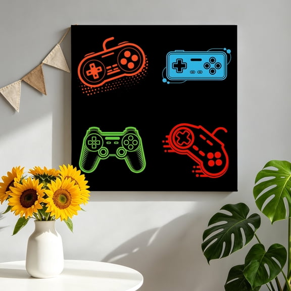 Game Theme Canvas Wall Art Framed Wall Decor for Living Room Bedroom Bathroom, Game Controller Canvas Pictures Ready to Hang Decor, 8"x8"