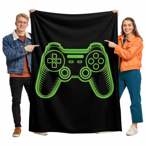 Game Theme Flannel Blanket for Bed,Travel and Camping, Green Game Controller Super Soft Cozy Blanket for All Seasons 32"x48"