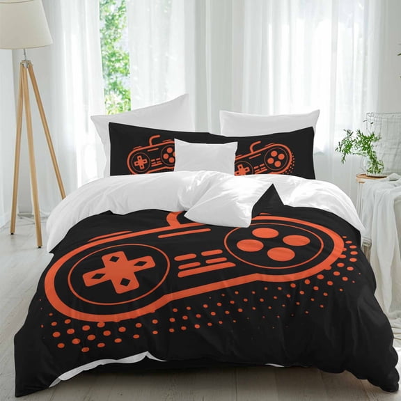 Game Theme Full Size Comforter Set, Red Game Controller Modern Abstract Bedding for All Seasons, 4 Pcs Bed Set, 1Quiltcover (86"x86") ,1Sheet(80"x116"), 2Pillowcases (30"x20")