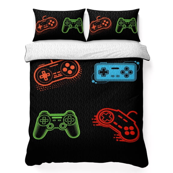 Game Theme Queen Quilt Bedding Set, Game Controller Lightweight Comforter with 2 Pillow Shams Bedroom Bedspread Set Home Decor for All Seasons