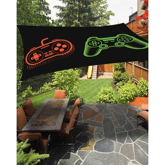 Game Theme Sun Shade Sail 8'X10' Game Controller UV Block Outdoor Sail Shades Breathable Waterproof Rectangular Sunshade for Patio Garden Pool Pergola Porch