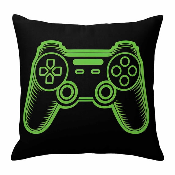 Game Theme Throw Pillow Cover Green Game Controller Cotton Linen Cushion Cover Throw Pillow Case with Invisible Zipper for Couch Sofa Bed Chair Car 16x16 Inch