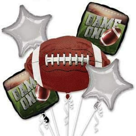 Game Time Go Fight Win Foil Football Bouquet 5pc Foil Balloon Pack, Brown Silver