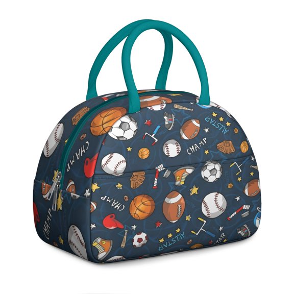 Game Time Lunch Bag – Sports Pattern Insulated Tote with Ball and Team Style, Leakproof and Cool for Daily Use