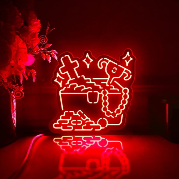 Game Treasure Chest Led Light Box, Dimmable Neon-Like Light Signs USB Power for Wall Decor Bedroom Decoration, RGB Light (WxH) 6"x6"