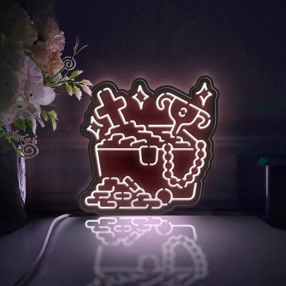 Game Treasure Chest Led Light Box, Dimmable Neon-Like Light Signs USB Power for Wall Decor Bedroom Decoration, Static Light (WxH) 6"x6"