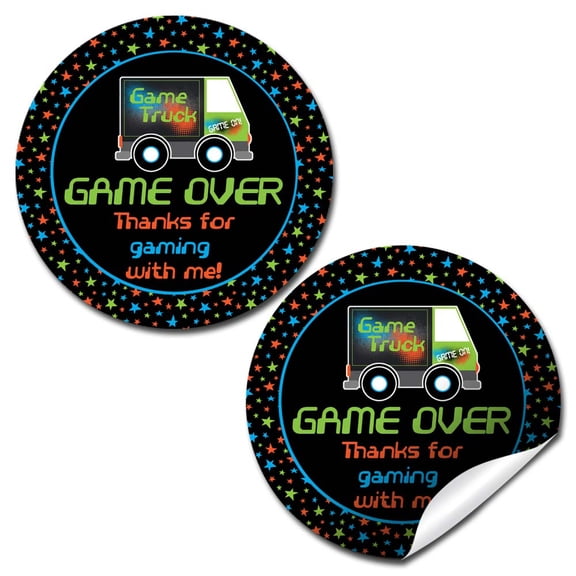 Game Truck Video Gamer Birthday Party Stickers 40 Pack 2" Round Circle Labels Party Favors, Goodie Bag Labels, Envelope Seals, Cupcake Toppers & Thank You Stickers by Amanda Creation