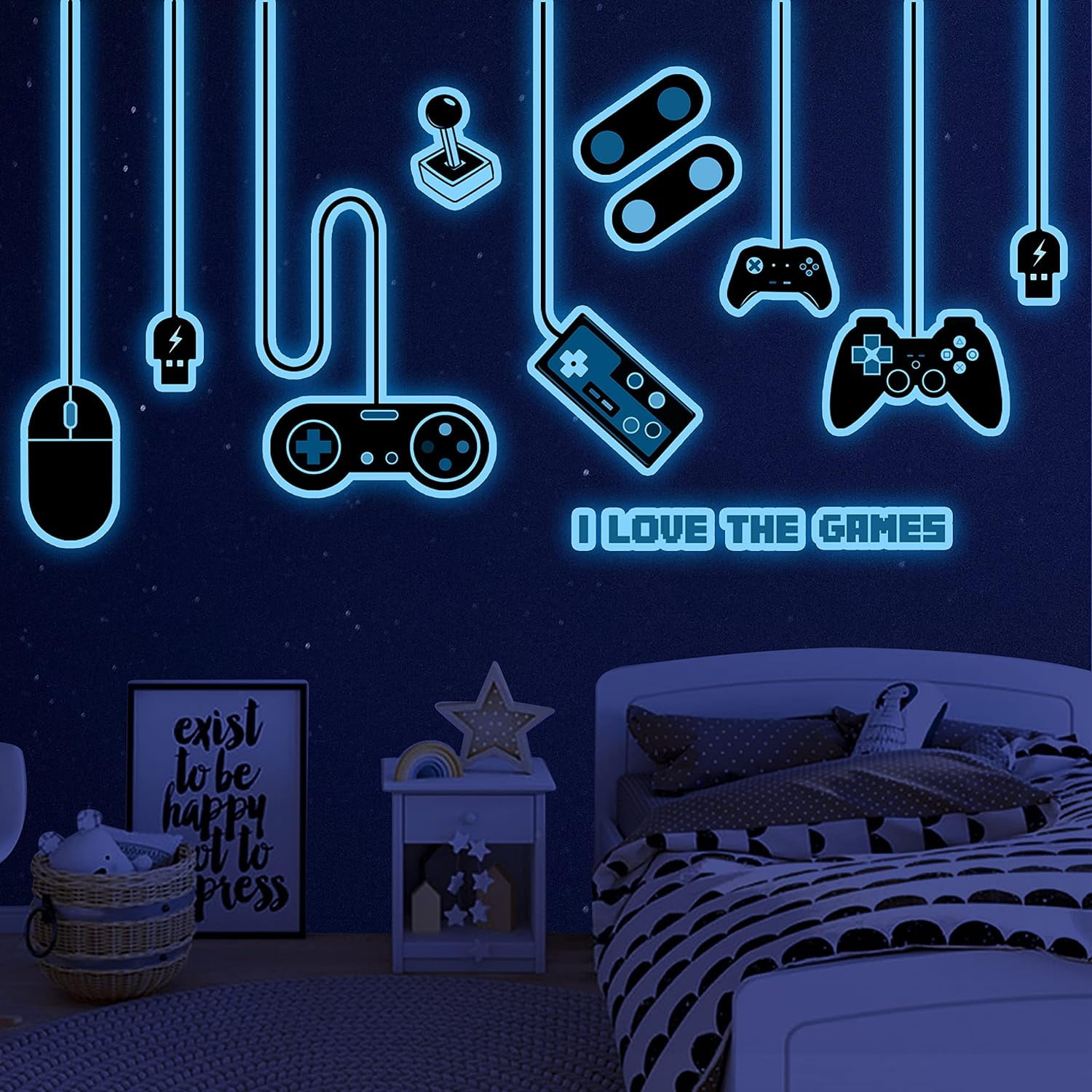 Game Wall Decals Glow in The Dark Gamer Wall Decals Gaming Wall Stickers Removable Video Game