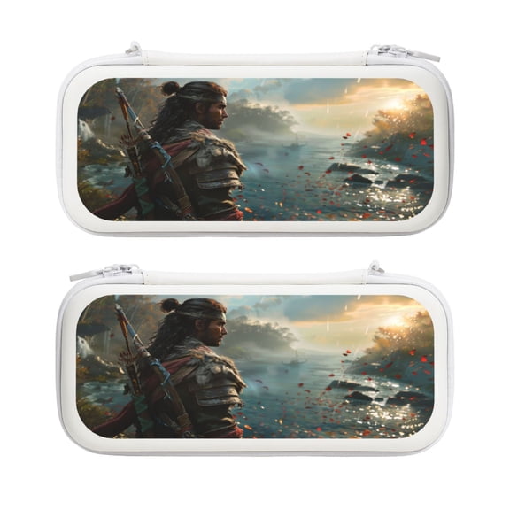 Game Worrier Raining, Carrying Case For Nintendo Switch & OLED Version, Eva Lightweight Shockproof Protective Pouch Case for Game Console & Accessories with 10 Game Card Slot & Wristband, White