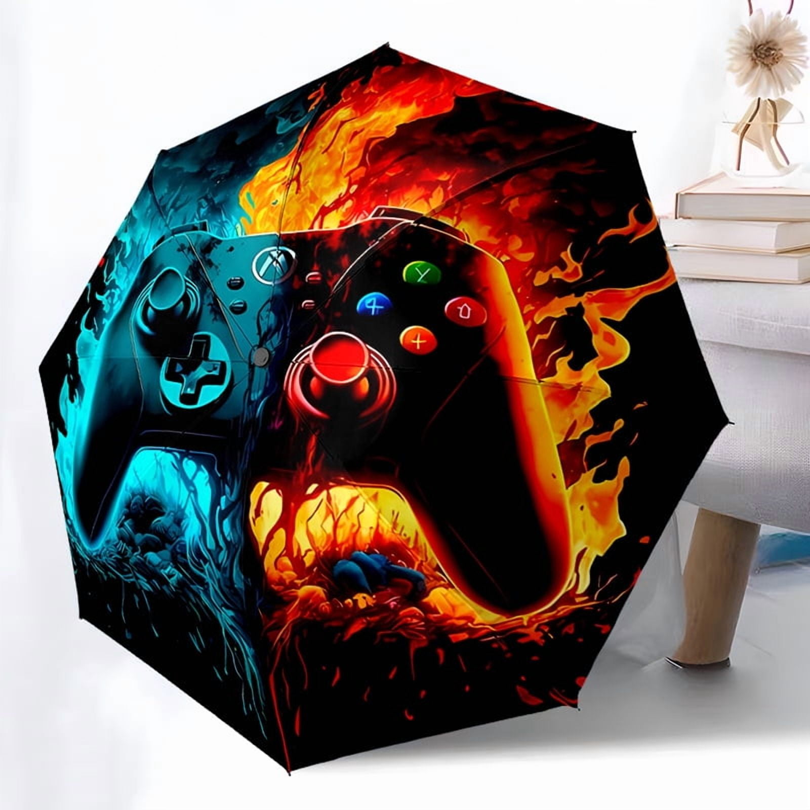 Game controller 3-fold automatic umbrella with 8 bones, suitable for travel and daily use, Christmas and Halloween gift selection,