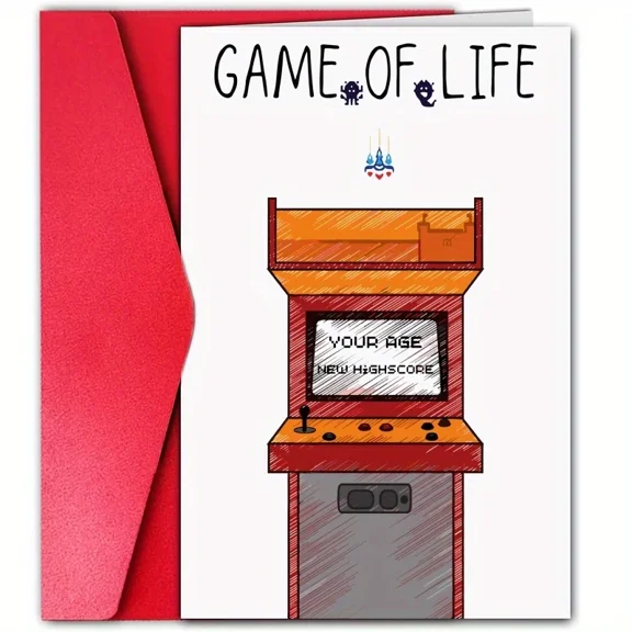Game of Life Birthday Card Retro Arcade Theme Personalized Age Highscore Design Blank Inside with Envelope Perfect for Celebrating Milestones