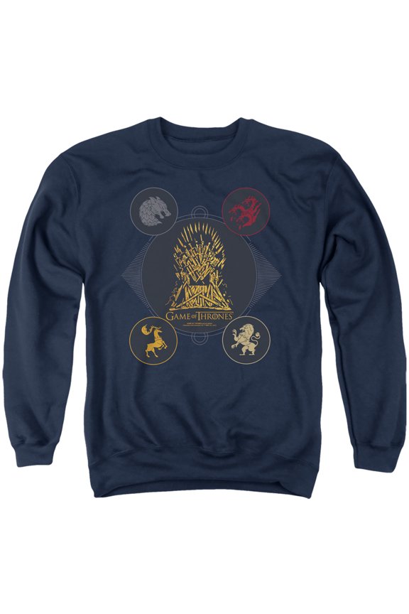 Game of Thrones 4 Houses 4 The Throne Unisex Adult Crewneck Sweatshirt,Navy, Small
