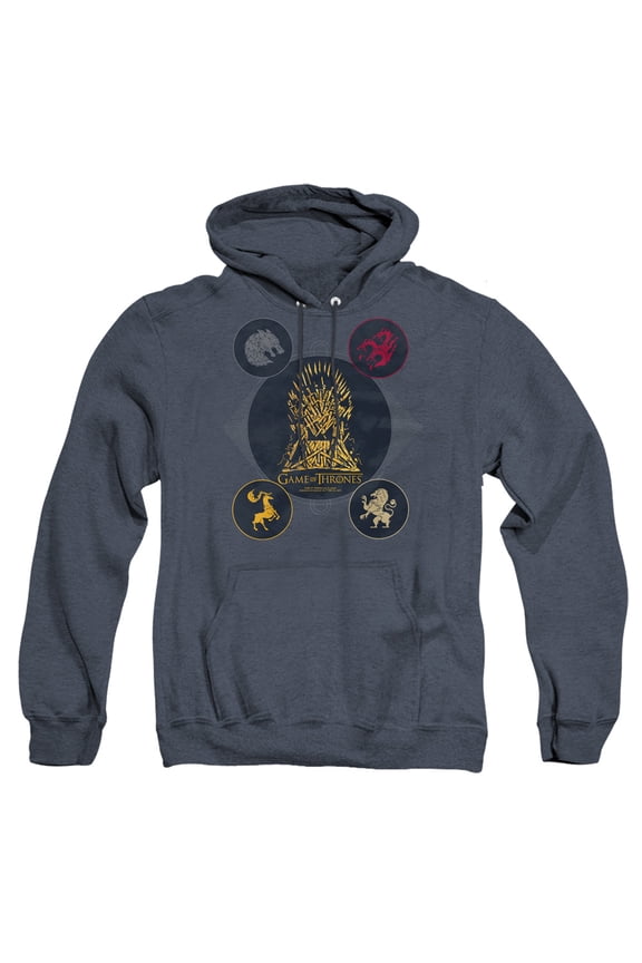 Game of Thrones 4 Houses 4 The Throne Unisex Adult Pull-Over Heather Hoodie,Navy, 3X-Large