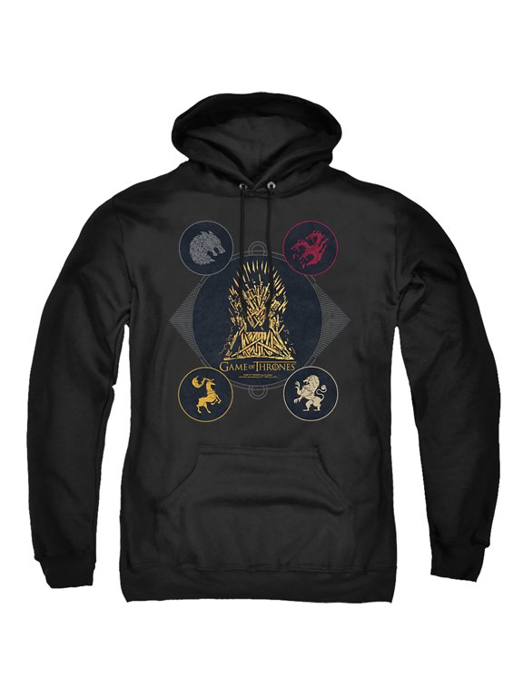 Game of Thrones 4 Houses 4 The Throne Unisex Adult Pull-Over Hoodie,Black, X-Large