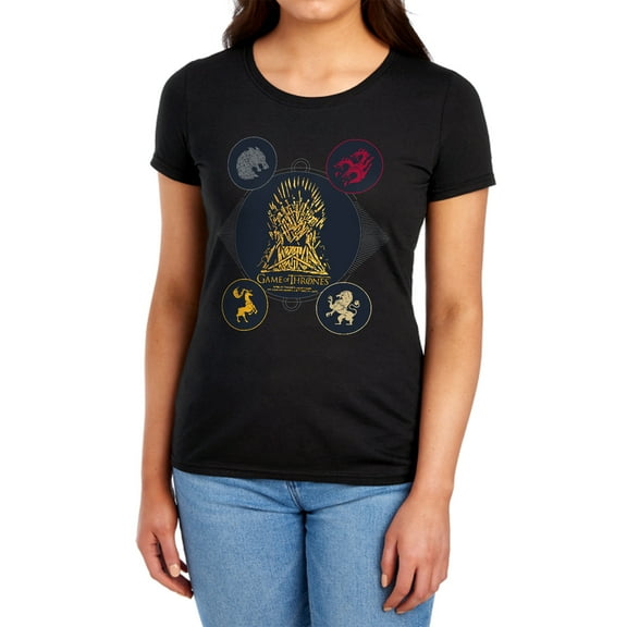 Game of Thrones 4 Houses 4 The Throne Women's T Shirt,Black, Small