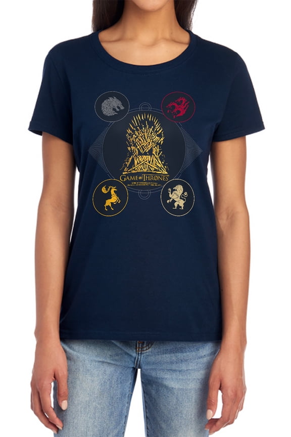 Game of Thrones 4 Houses 4 The Throne Women's T Shirt,Navy, Small