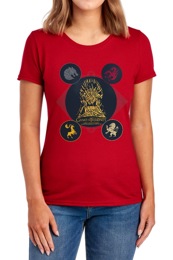 Game of Thrones 4 Houses 4 The Throne Women's T Shirt,Red, Large
